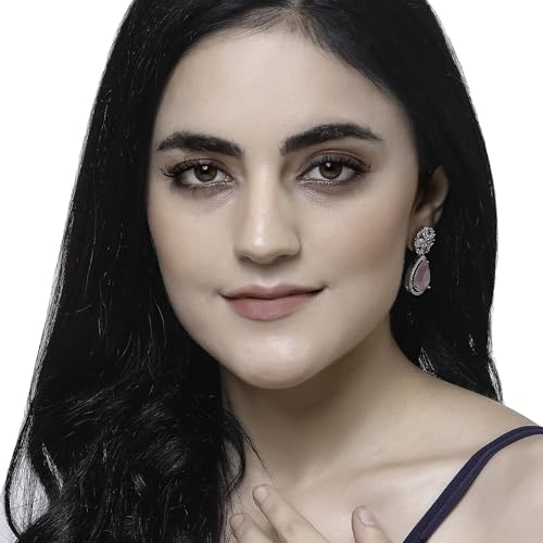 Rhodium Teardrop & Floral Drop Earrings
